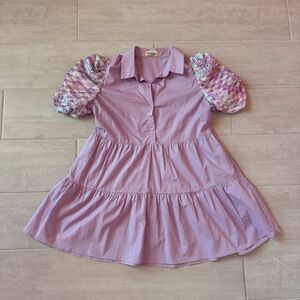 Peach Love Mini Dress Sequined Puff Sleeve Loose Fit Purple Large Party